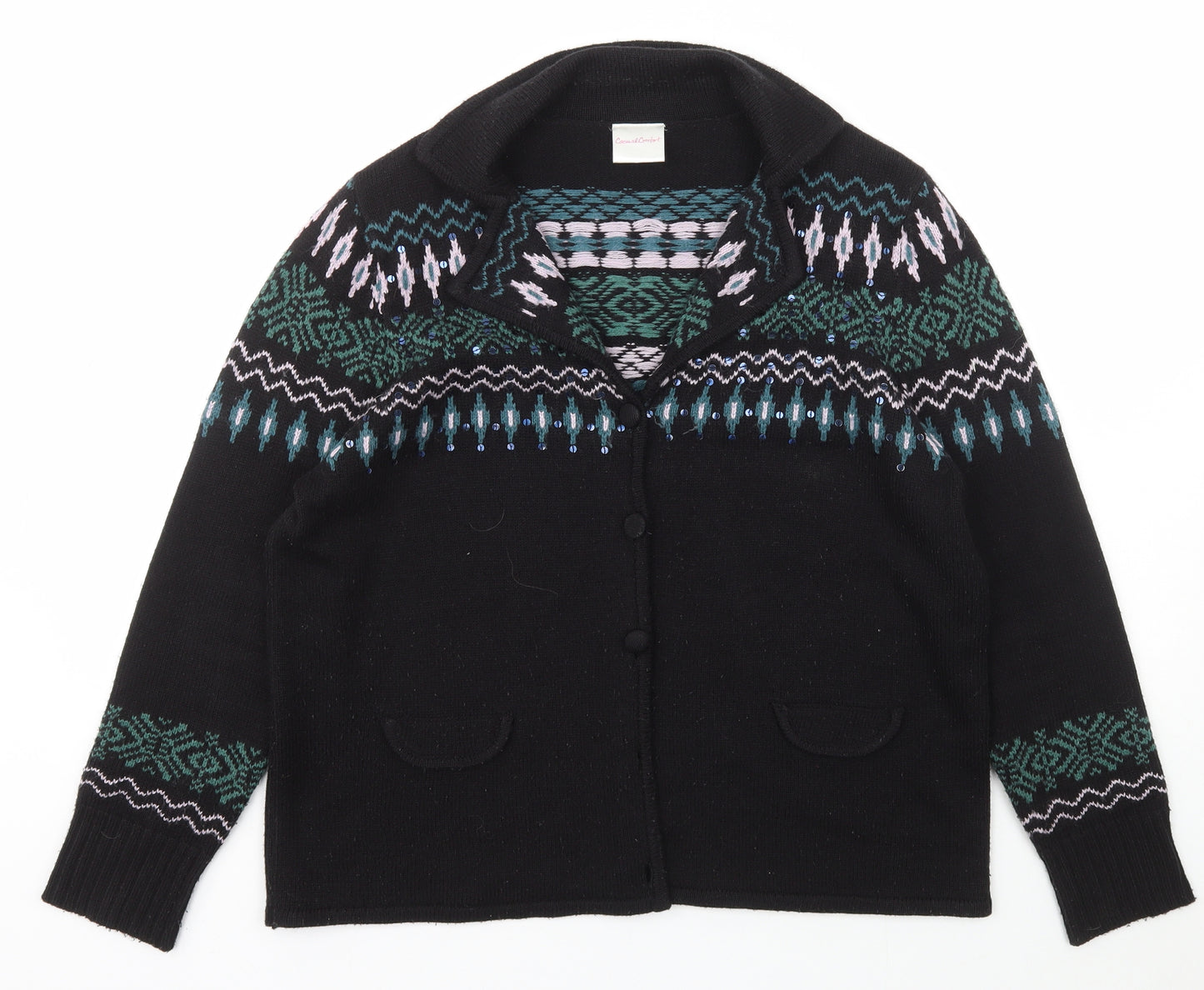 Casual Comfort Womens Black Collared  Acrylic Cardigan Jumper Size 18
