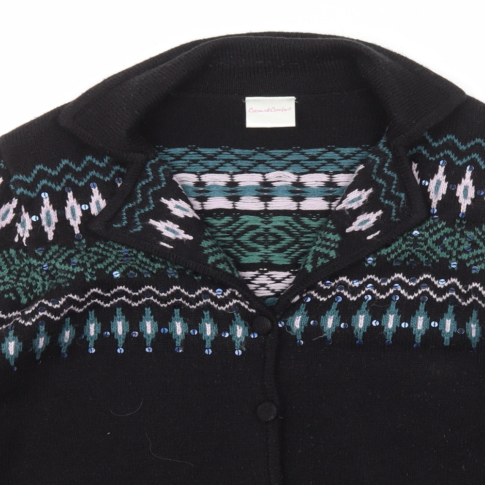 Casual Comfort Womens Black Collared  Acrylic Cardigan Jumper Size 18