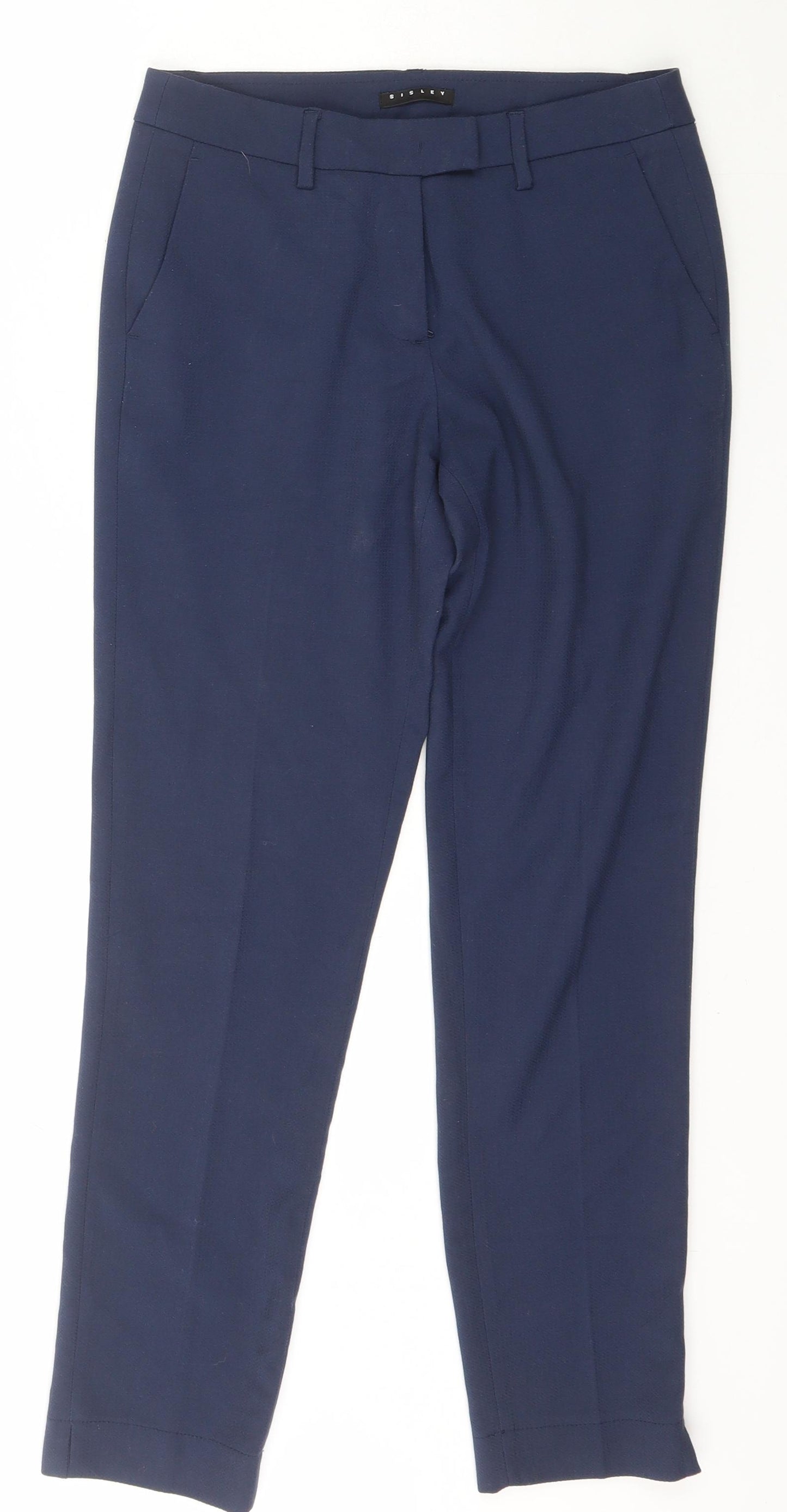 Sisley Womens Blue  Polyester Capri Trousers Size 8 L27 in Regular Hook & Eye