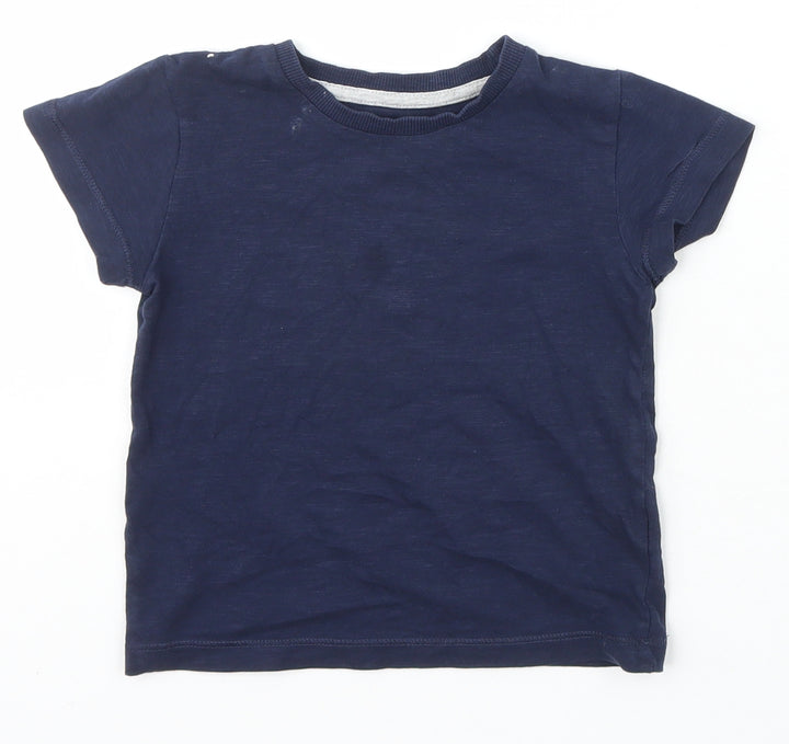 Matalan Boys Blue  Cotton Basic T-Shirt Size 2-3 Years Crew Neck Pullover