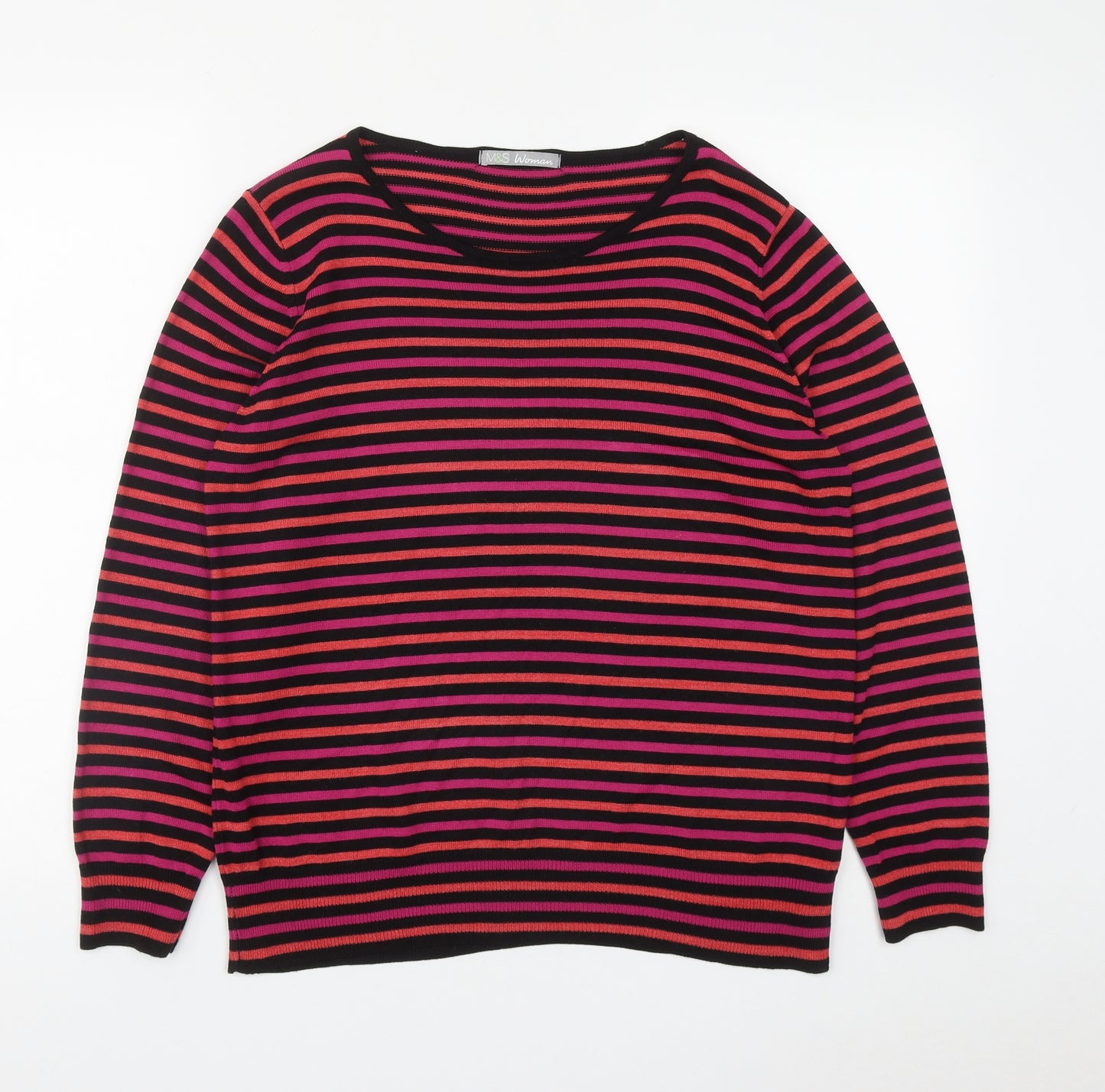 Marks and Spencer Womens Multicoloured Round Neck Striped Acrylic Pullover Jumper Size 16