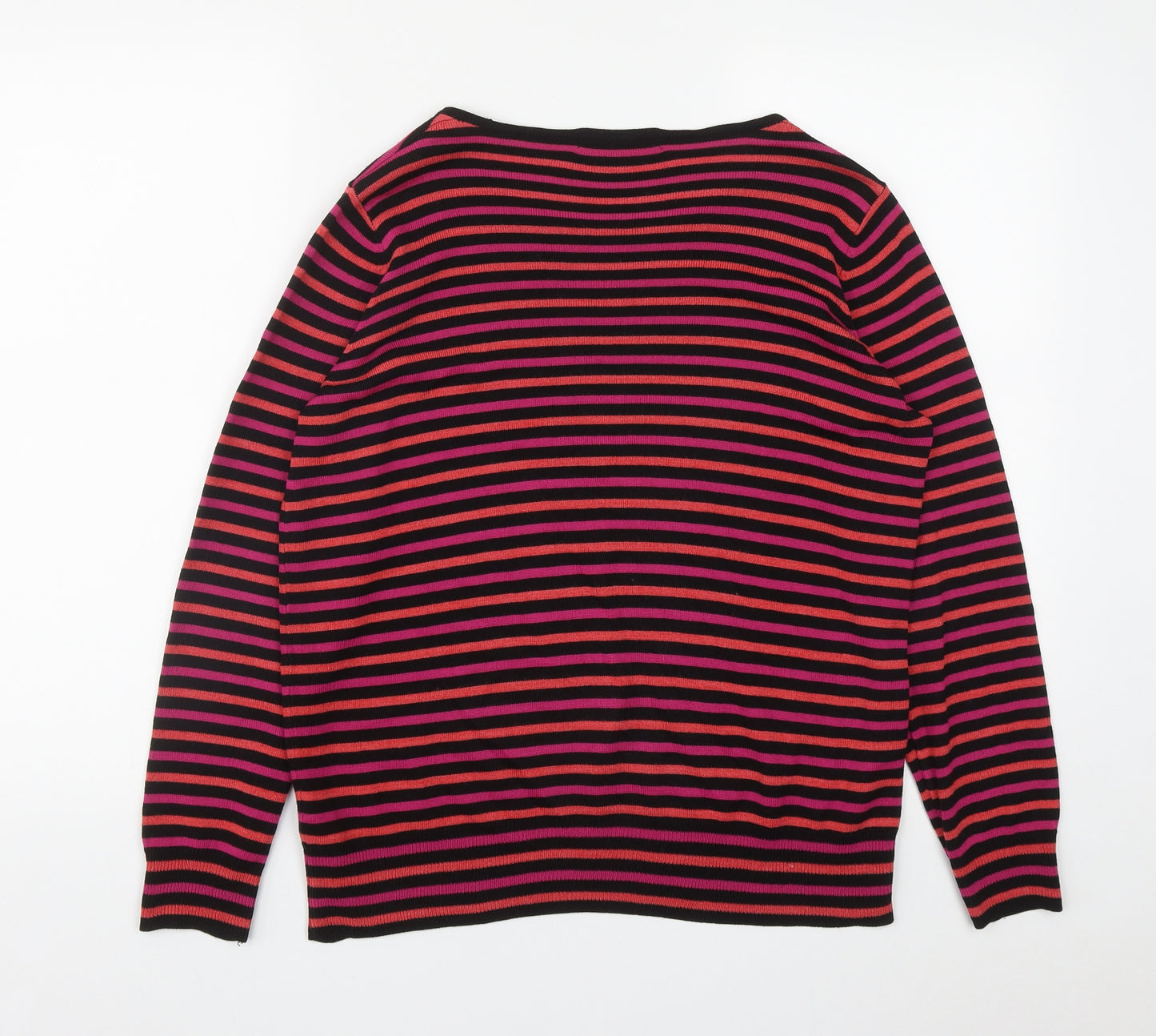 Marks and Spencer Womens Multicoloured Round Neck Striped Acrylic Pullover Jumper Size 16