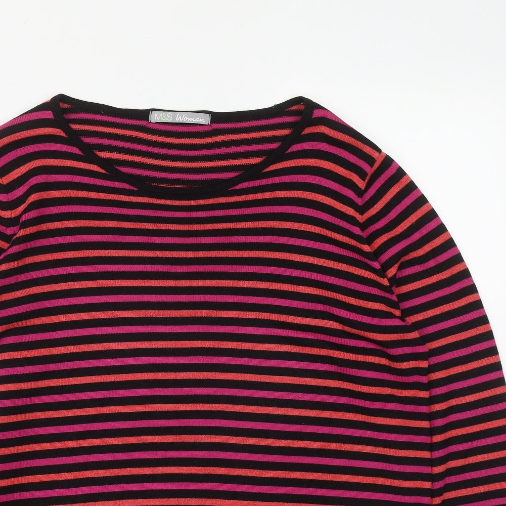Marks and Spencer Womens Multicoloured Round Neck Striped Acrylic Pullover Jumper Size 16