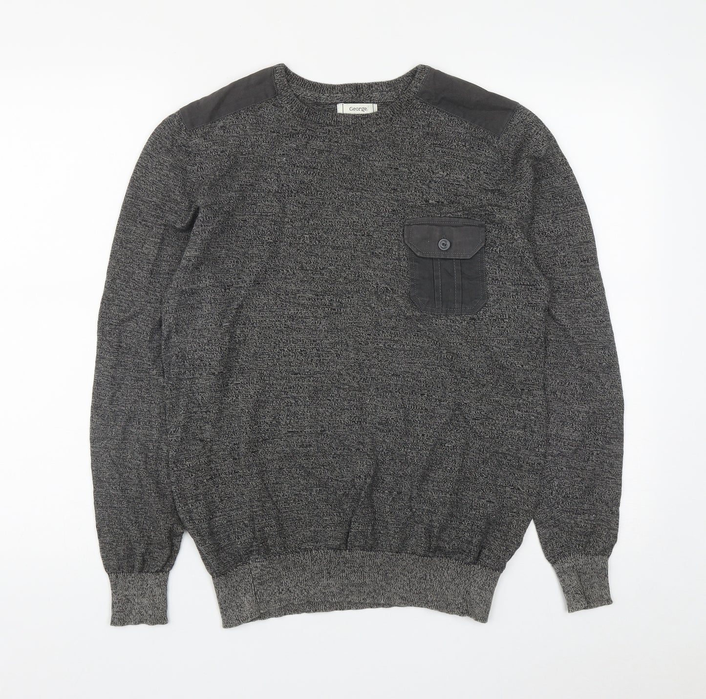 George Mens Grey Round Neck  Cotton Pullover Jumper Size S