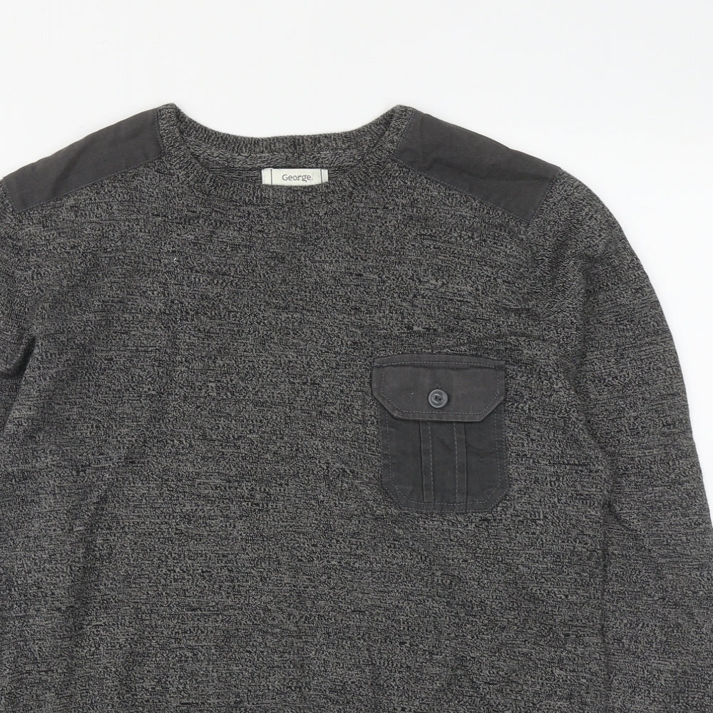 George Mens Grey Round Neck  Cotton Pullover Jumper Size S