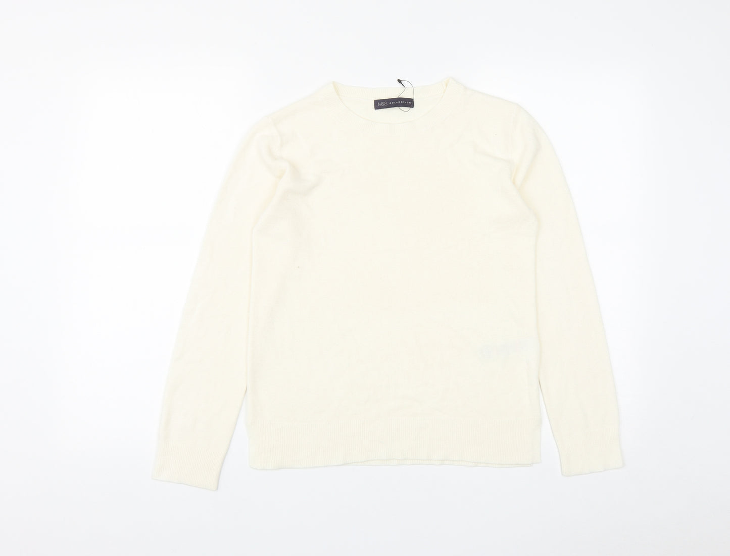 Marks and Spencer Womens White Round Neck  Acrylic Pullover Jumper Size 10