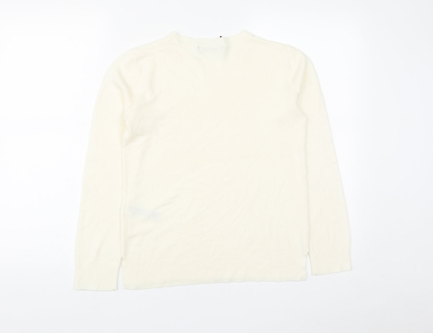 Marks and Spencer Womens White Round Neck  Acrylic Pullover Jumper Size 10