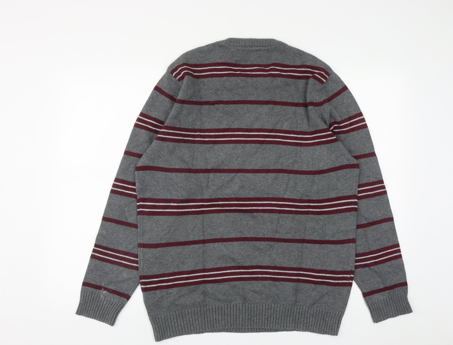 Debenhams Mens Grey Round Neck Striped Cotton Pullover Jumper Size M