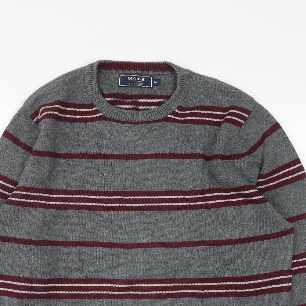Debenhams Mens Grey Round Neck Striped Cotton Pullover Jumper Size M