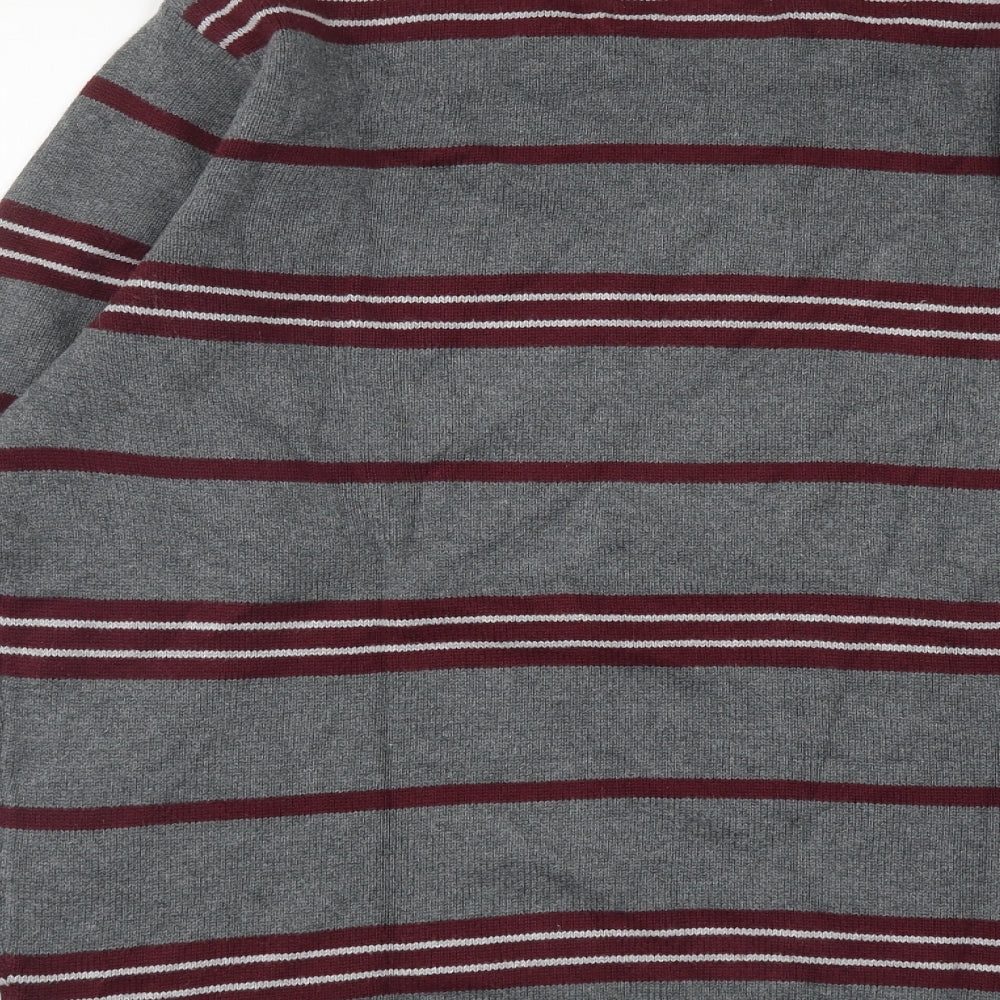 Debenhams Mens Grey Round Neck Striped Cotton Pullover Jumper Size M