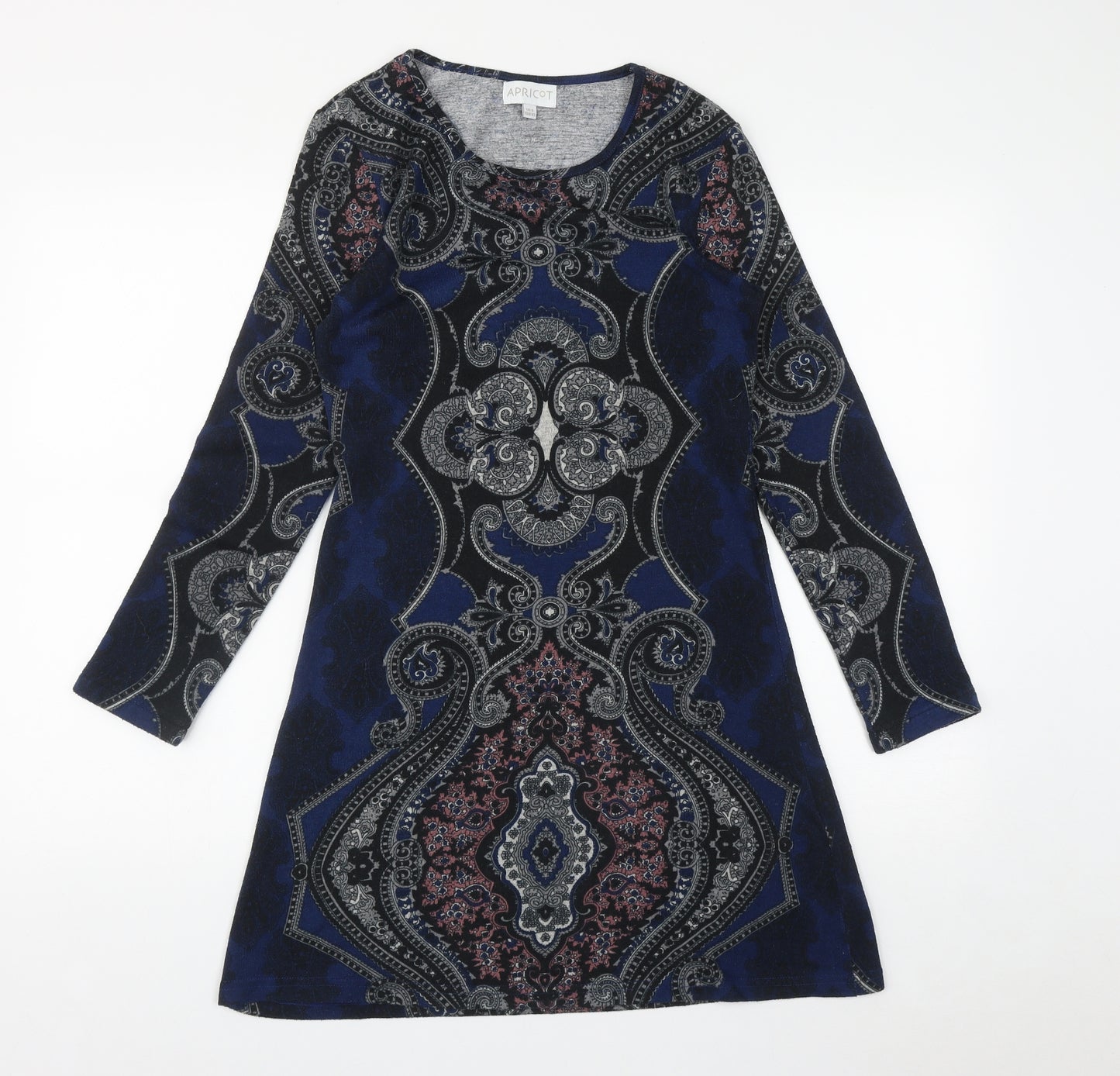 Apricot Womens Blue Geometric Polyester Fit & Flare  Size 8  Round Neck