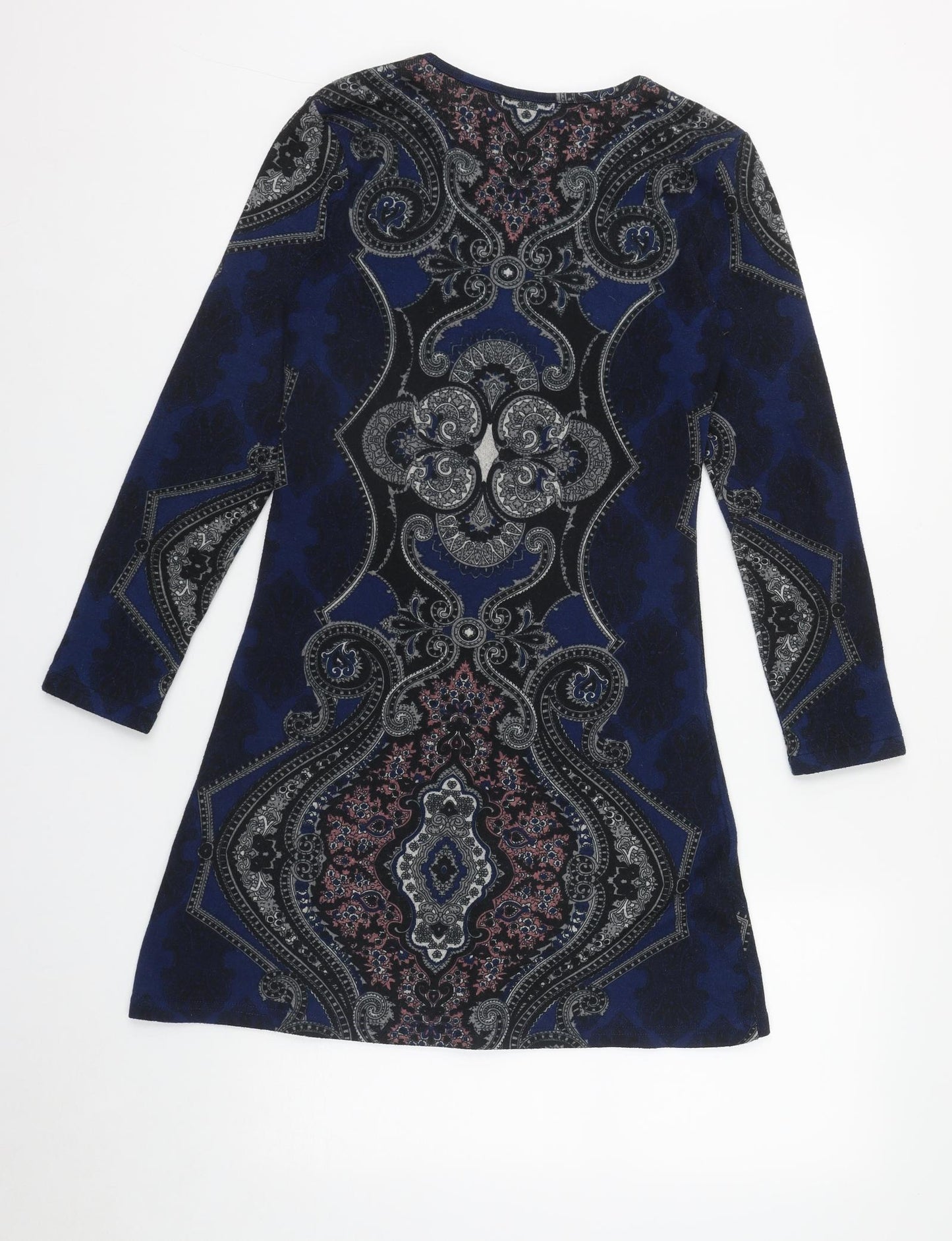 Apricot Womens Blue Geometric Polyester Fit & Flare  Size 8  Round Neck