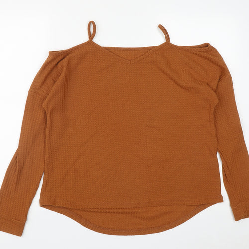 SheIn Womens Brown  Viscose Basic Blouse Size L V-Neck