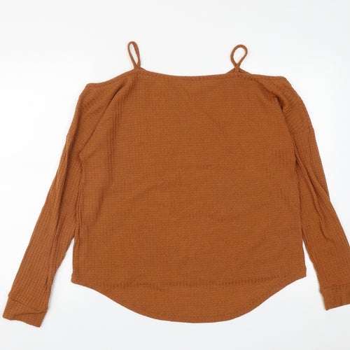 SheIn Womens Brown  Viscose Basic Blouse Size L V-Neck