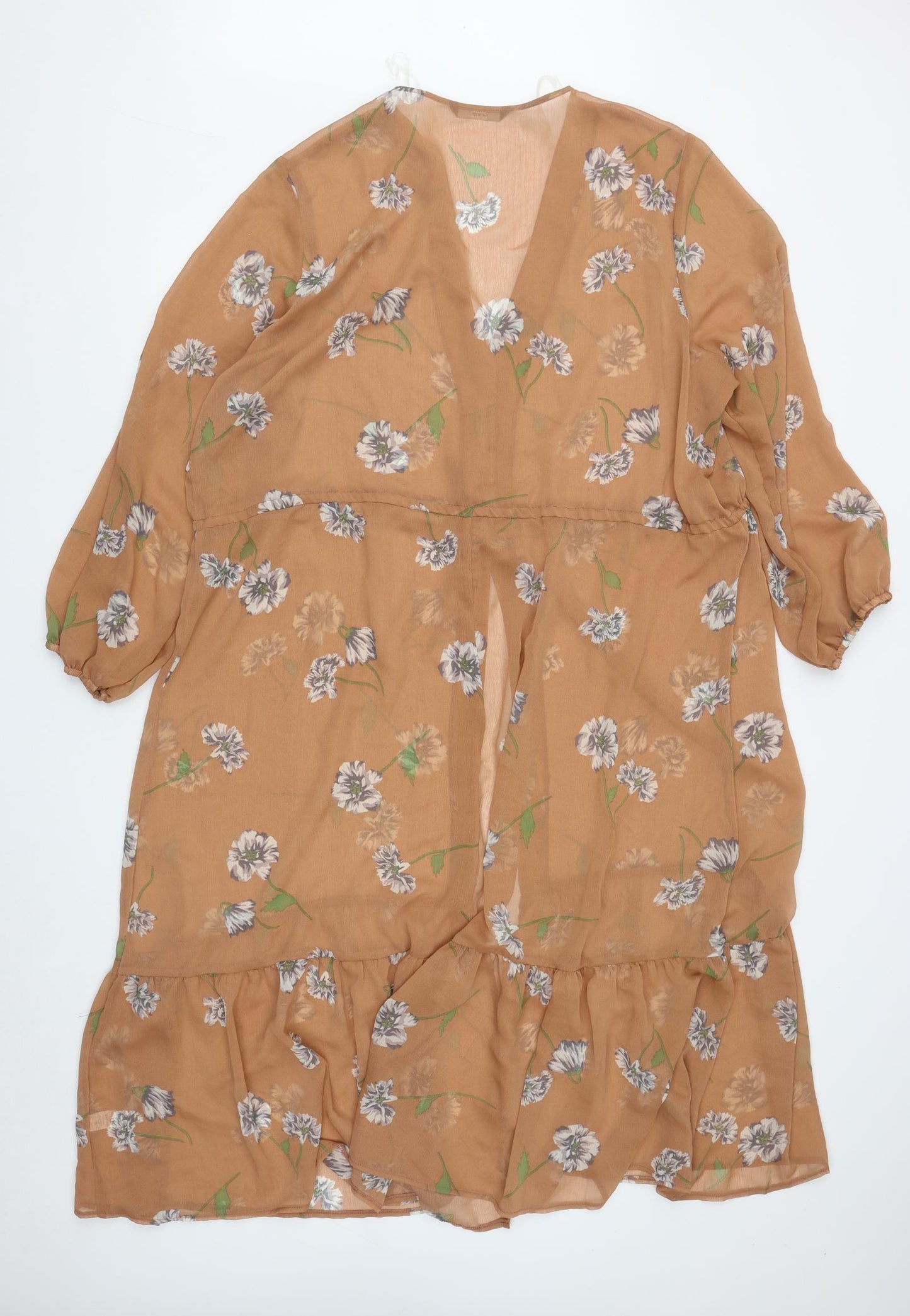 George Womens Brown Floral Polyester Basic Button-Up Size 24 V-Neck