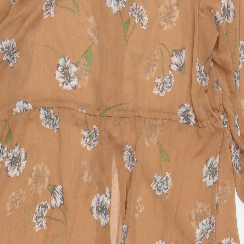 George Womens Brown Floral Polyester Basic Button-Up Size 24 V-Neck