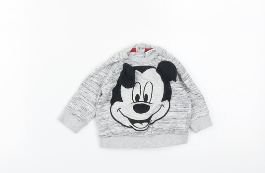 Front view of Disney Baby Baby Grey Polyester jumper, size 0-3, Months Snap - Mickey Mouse