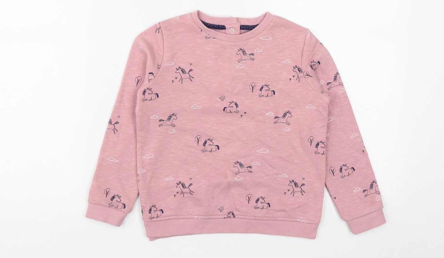 Marks and Spencer Girls Pink  Copper Pullover Sweatshirt Size 5-6 Years  Snap - Unicorn