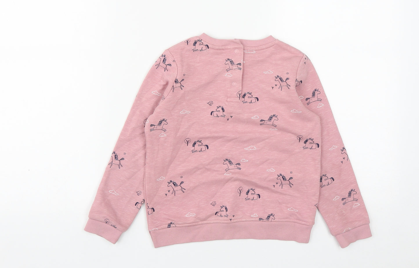 Marks and Spencer Girls Pink  Copper Pullover Sweatshirt Size 5-6 Years  Snap - Unicorn