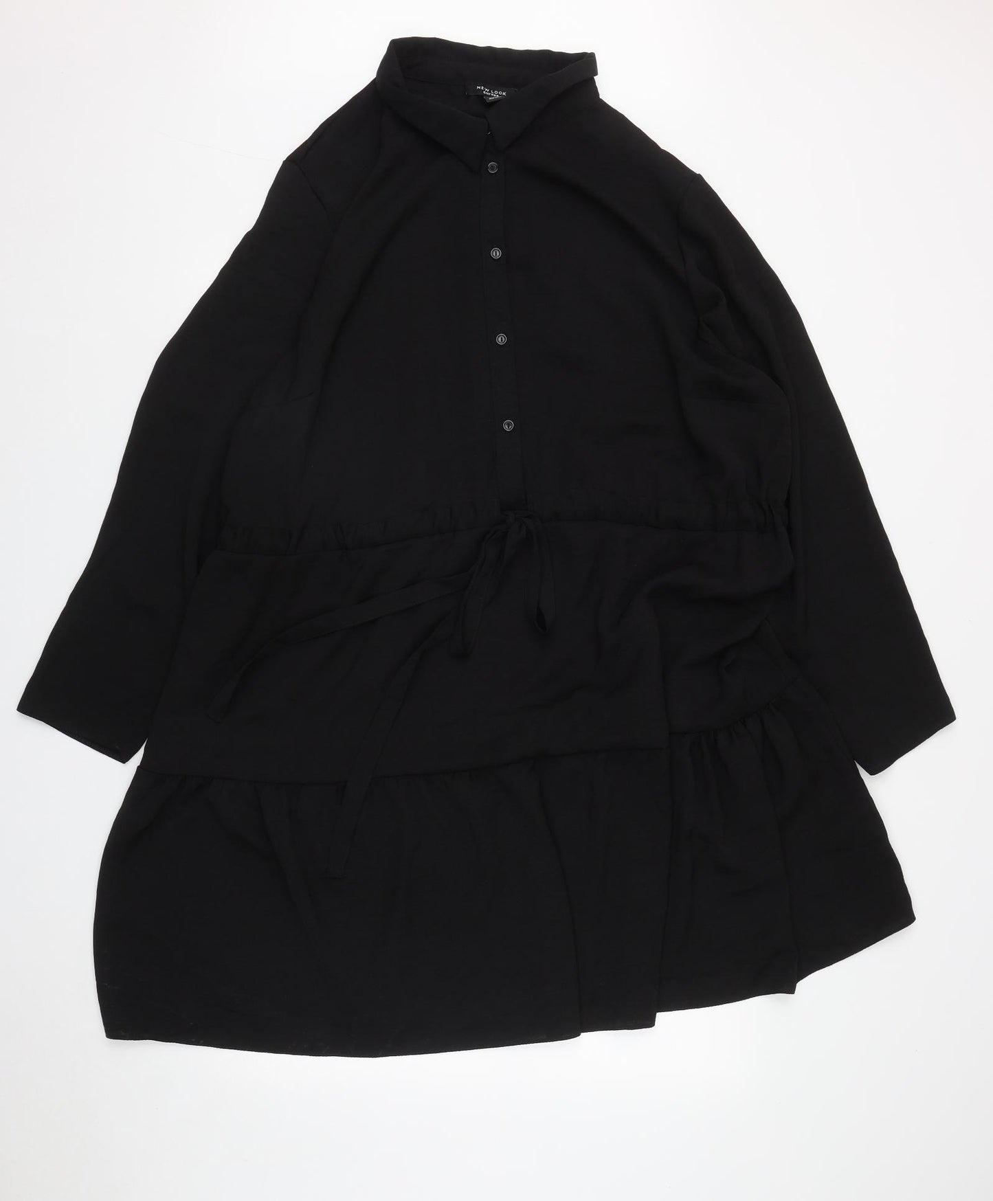 New Look Womens Black  Polyester Shirt Dress  Size 24  Collared Button
