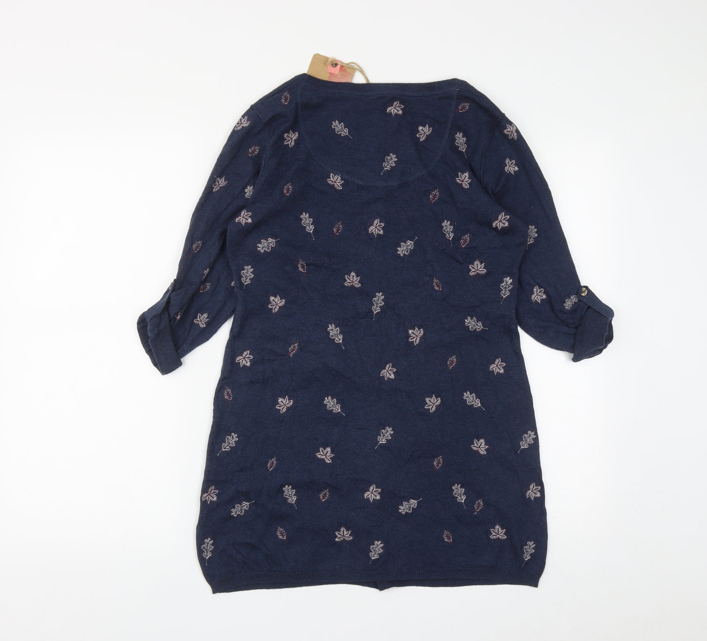 Debenahms Womens Blue Round Neck Geometric Cotton Pullover Jumper Size 14