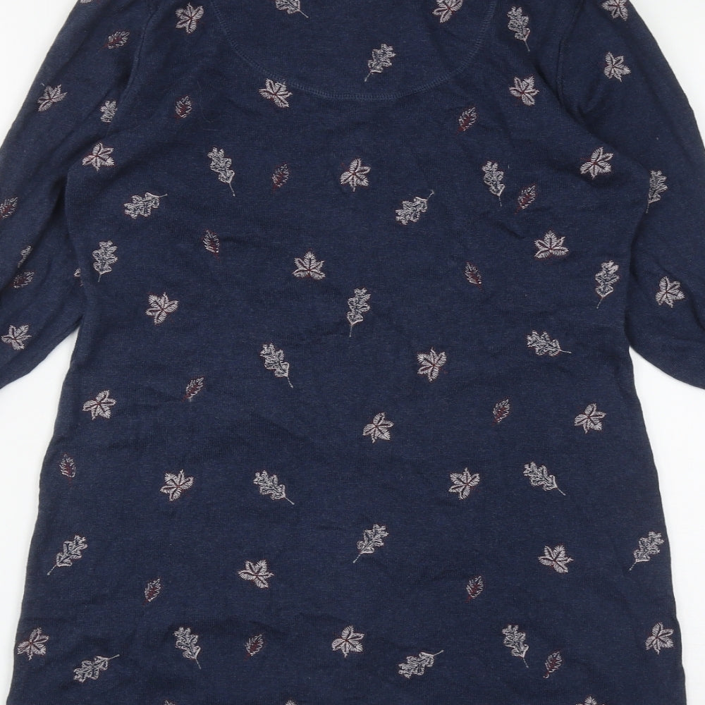 Debenahms Womens Blue Round Neck Geometric Cotton Pullover Jumper Size 14