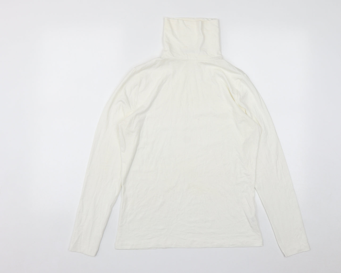 TU Womens White High Neck  Cotton Pullover Jumper Size 14