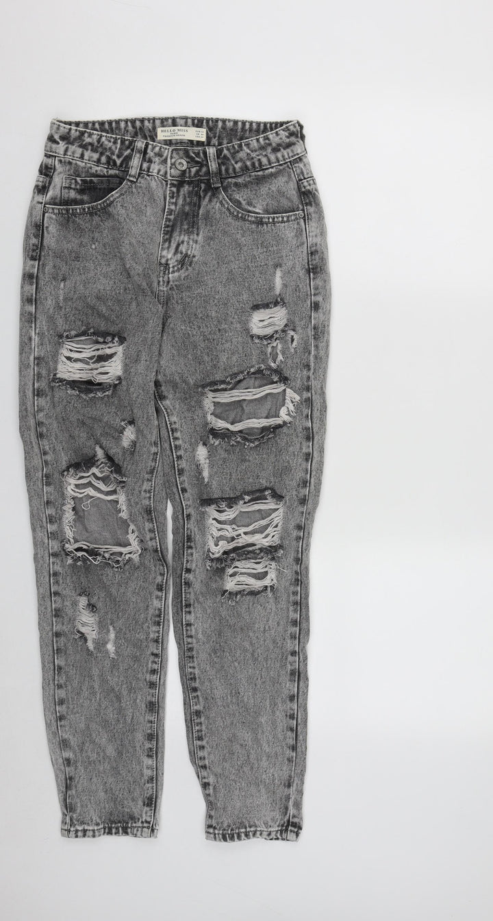 Hello Miss Paris Womens Grey Cotton Straight Jeans Size 6 L27 in Regular Zip