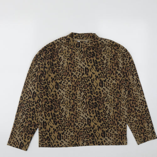 Marks and Spencer Womens Brown High Neck Geometric Polyester Pullover Jumper Size 8
