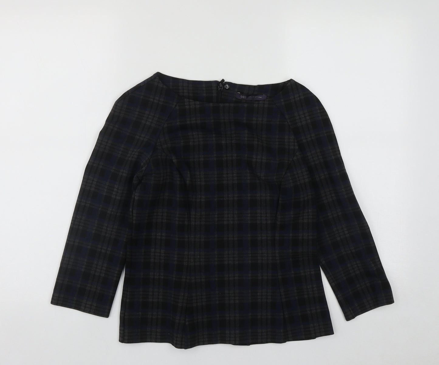 Marks and Spencer Womens Multicoloured Plaid Viscose Basic Blouse Size 12 Round Neck