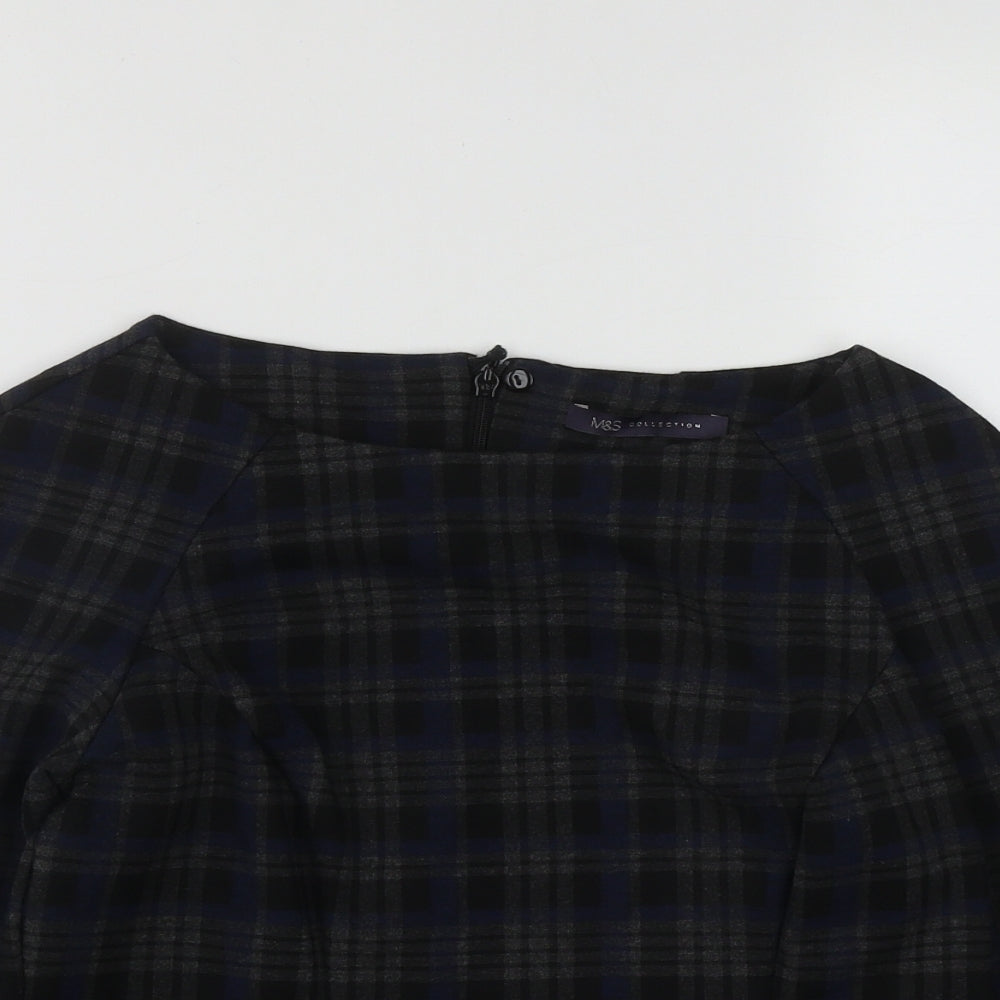 Marks and Spencer Womens Multicoloured Plaid Viscose Basic Blouse Size 12 Round Neck