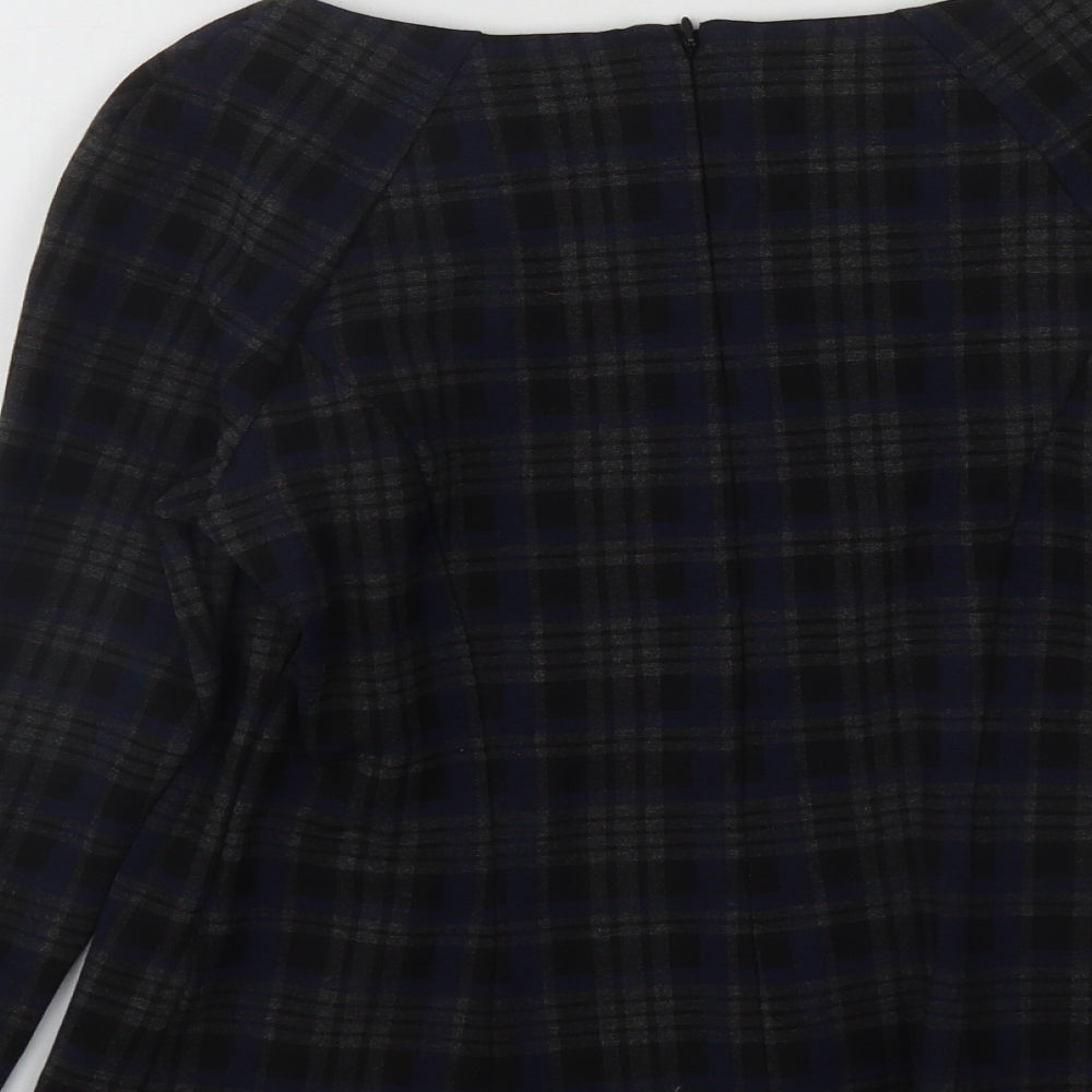 Marks and Spencer Womens Multicoloured Plaid Viscose Basic Blouse Size 12 Round Neck