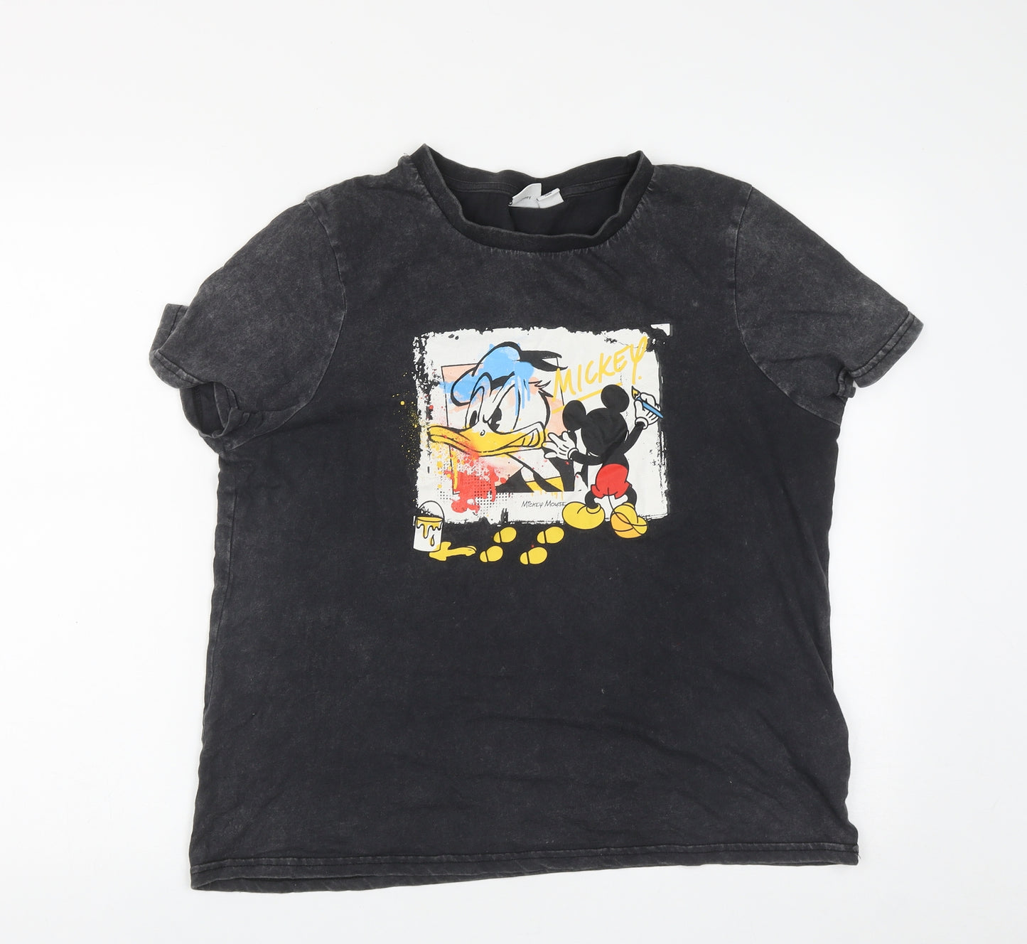 Disney Womens Black  Cotton Basic T-Shirt Size M Round Neck - Mickey & Donald