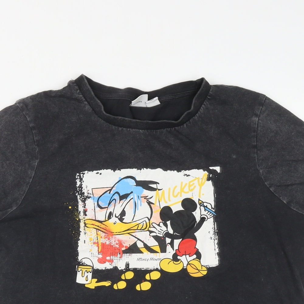 Disney Womens Black  Cotton Basic T-Shirt Size M Round Neck - Mickey & Donald