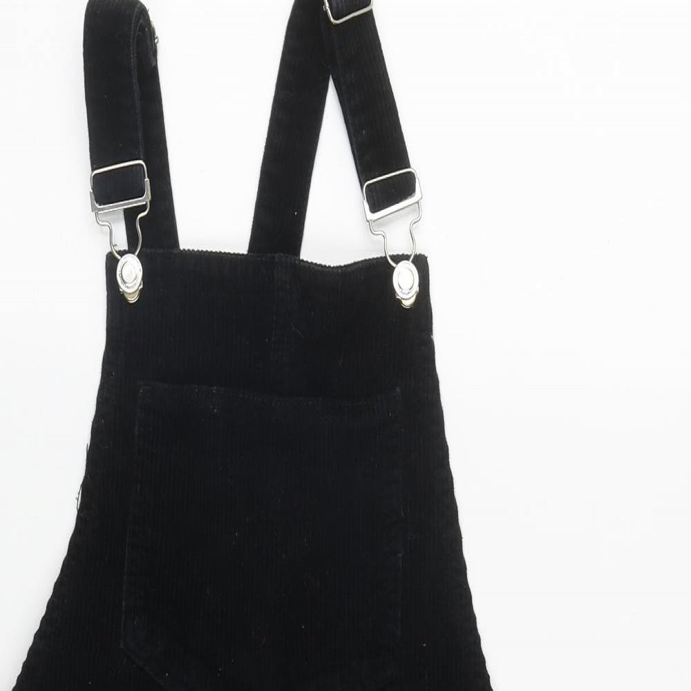Denim & Co. Womens Black  Cotton Pinafore/Dungaree Dress  Size 10  Square Neck Pullover