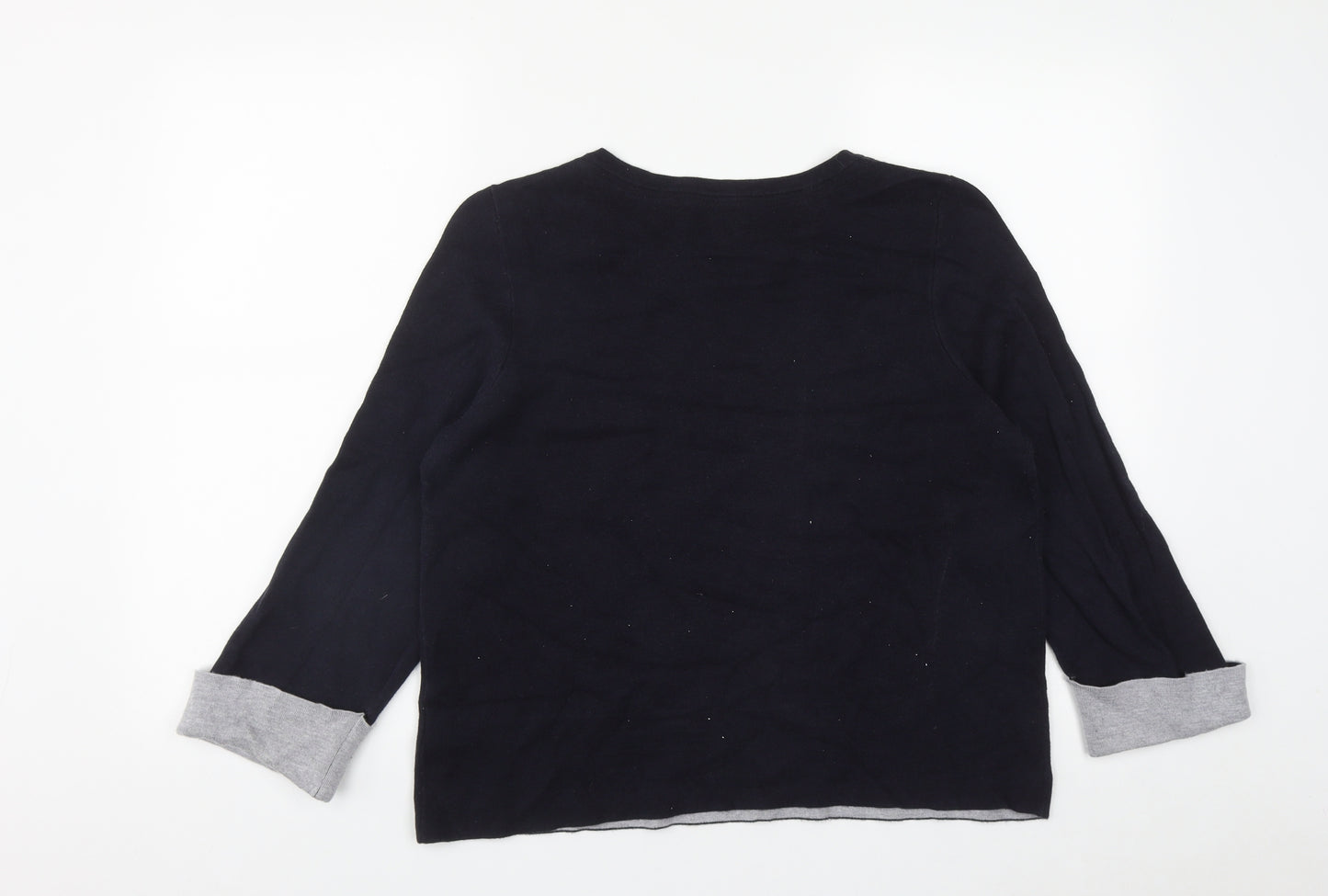 Hobbs Womens Blue Round Neck  Cotton Pullover Jumper Size L
