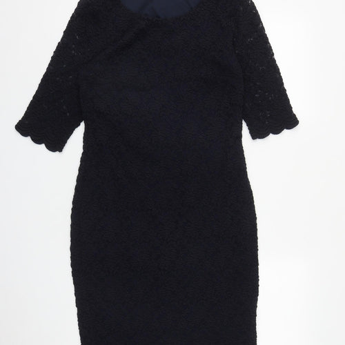 Marks and Spencer Womens Blue Geometric Polyester A-Line  Size 12  Round Neck