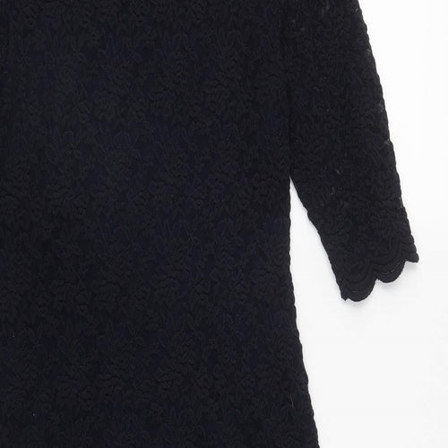 Marks and Spencer Womens Blue Geometric Polyester A-Line  Size 12  Round Neck