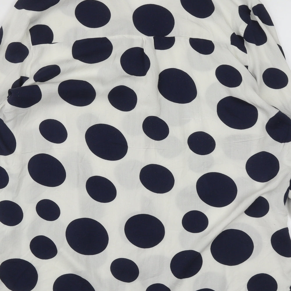 River Island Womens White Polka Dot Viscose Basic Button-Up Size 14 Collared