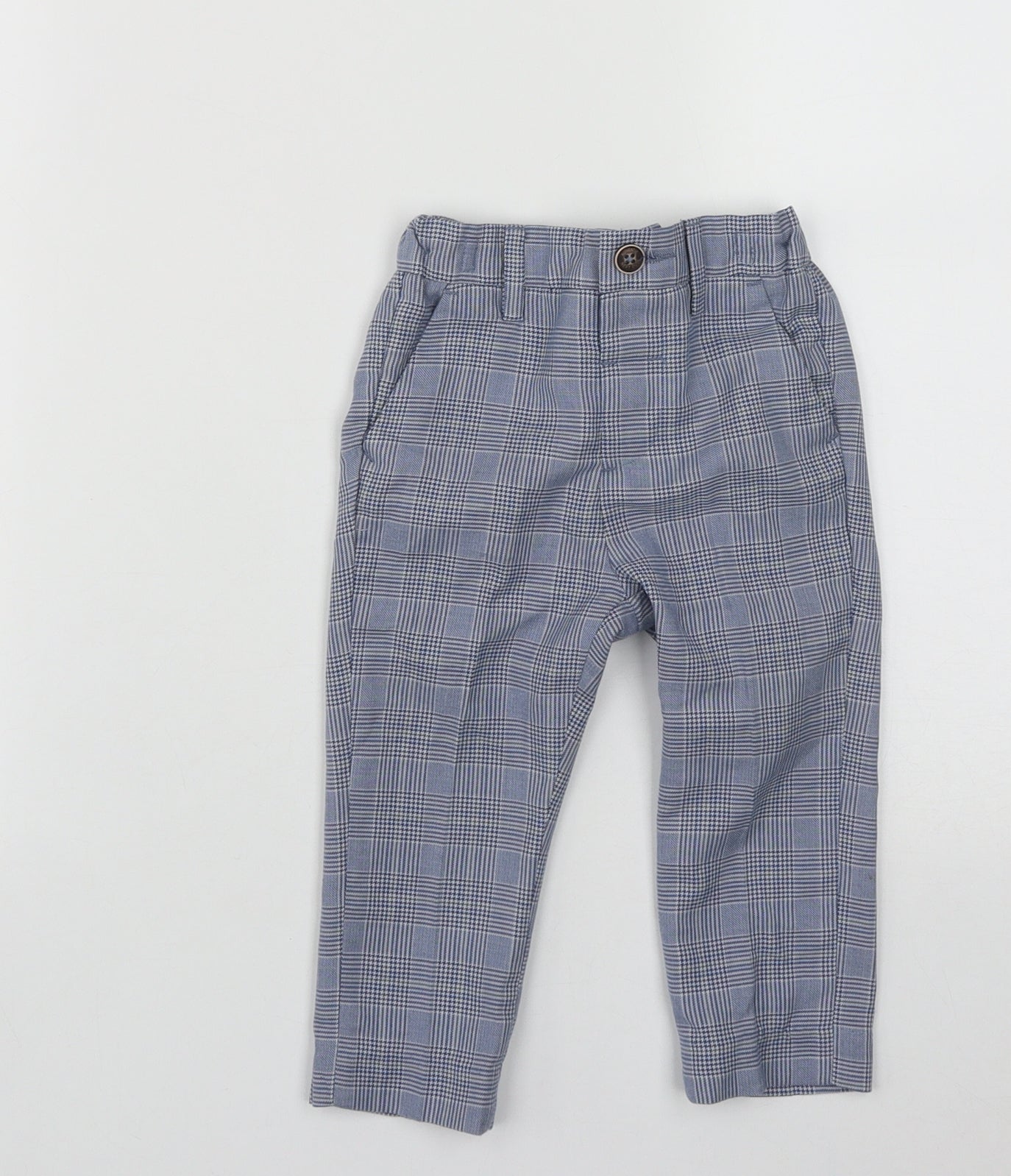 NEXT Boys Blue Plaid Polyester Cargo Trousers Size 12-18 Months  Button