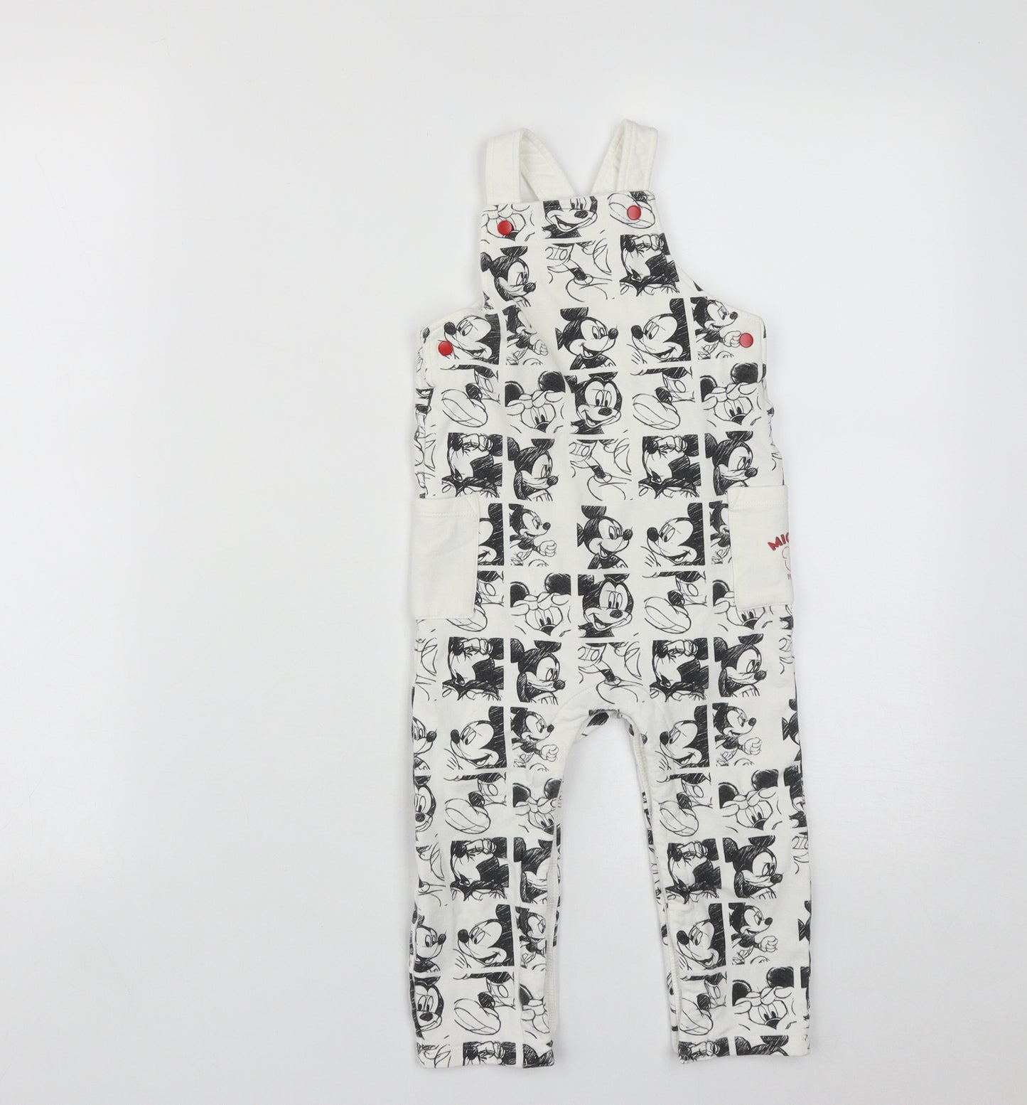 Marks and Spencer Baby White  Cotton Dungaree One-Piece Size 18-24 Months  Button - Mickey Mouse