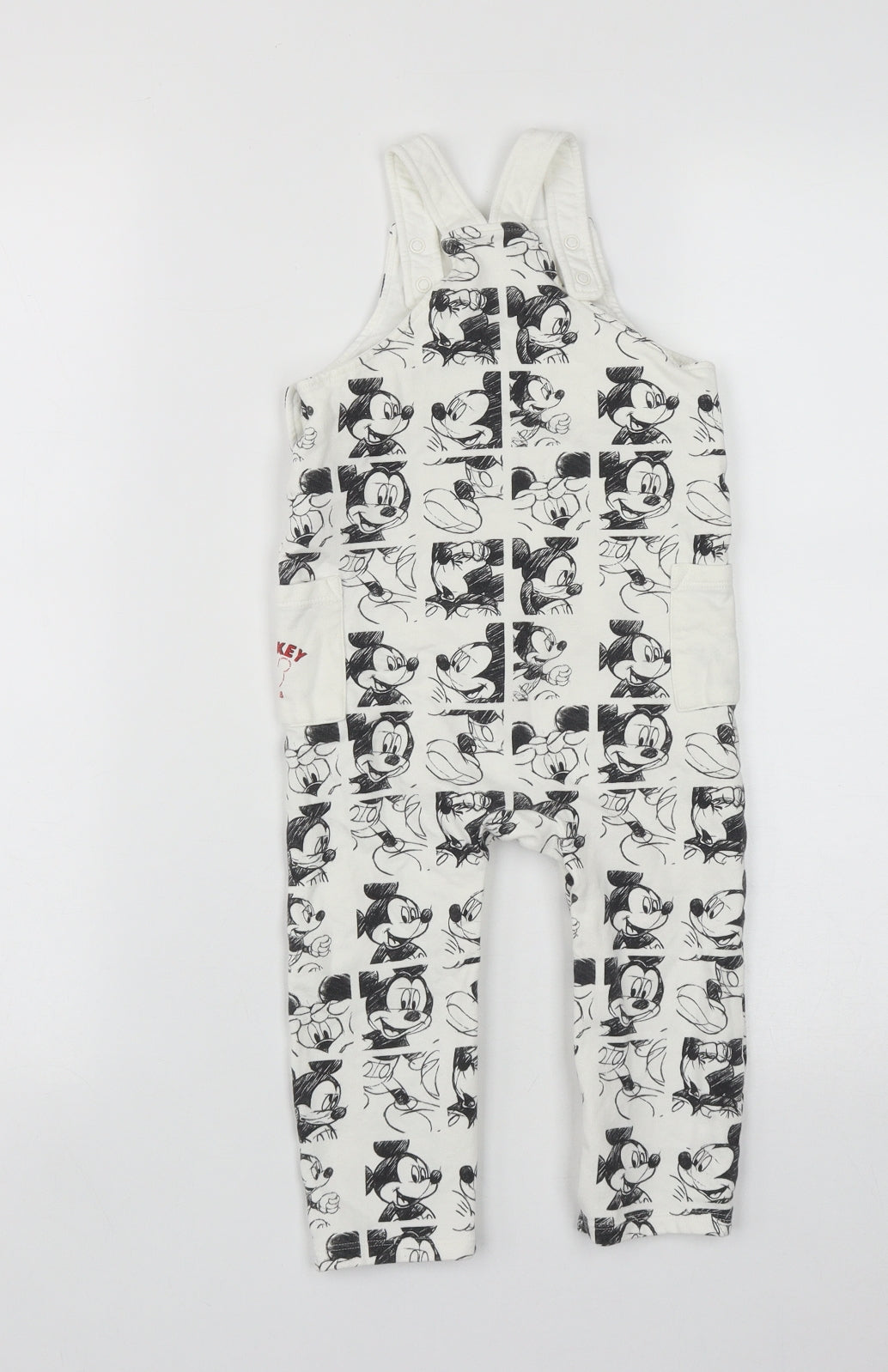 Marks and Spencer Baby White  Cotton Dungaree One-Piece Size 18-24 Months  Button - Mickey Mouse