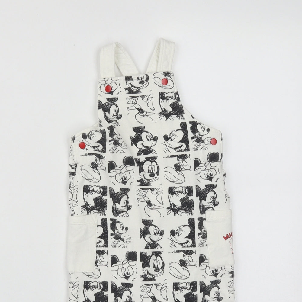 Marks and Spencer Baby White  Cotton Dungaree One-Piece Size 18-24 Months  Button - Mickey Mouse