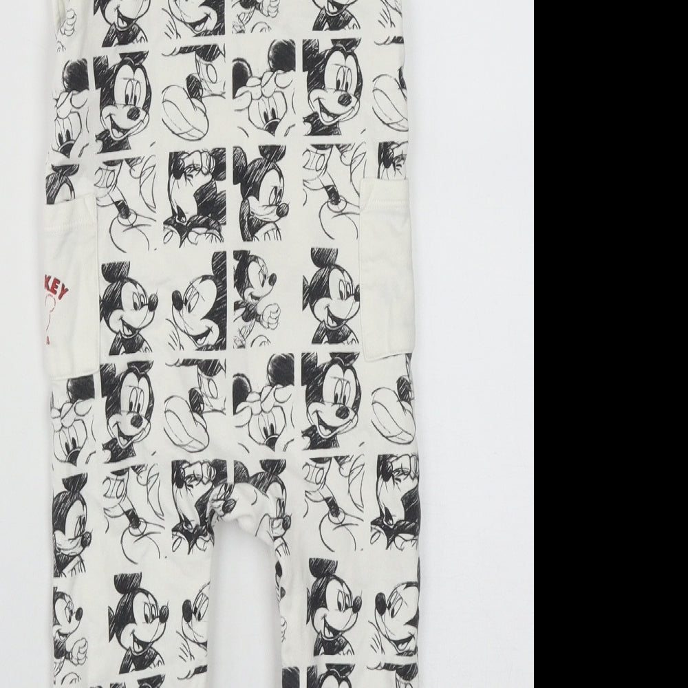 Marks and Spencer Baby White  Cotton Dungaree One-Piece Size 18-24 Months  Button - Mickey Mouse