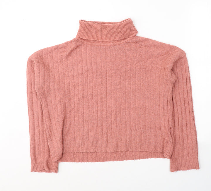 Brave Soul Womens Pink Roll Neck Acrylic Pullover Jumper Size S