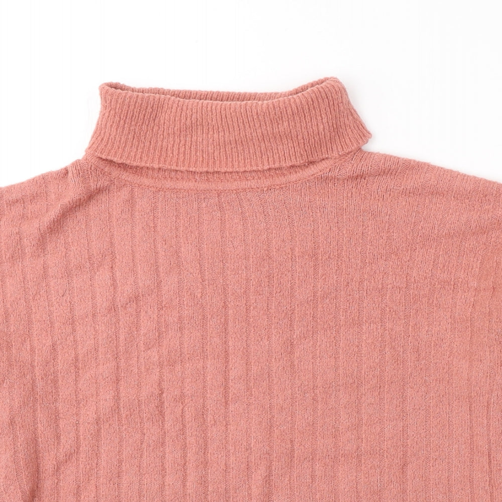 Brave Soul Womens Pink Roll Neck  Acrylic Pullover Jumper Size S