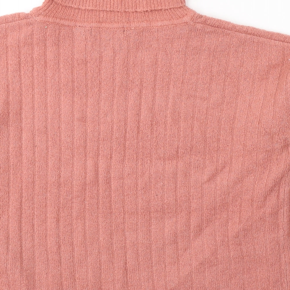 Brave Soul Womens Pink Roll Neck  Acrylic Pullover Jumper Size S