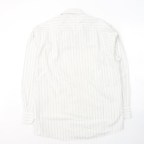 REMUS Mens White Striped Cotton  Button-Up Size 42 Collared Button