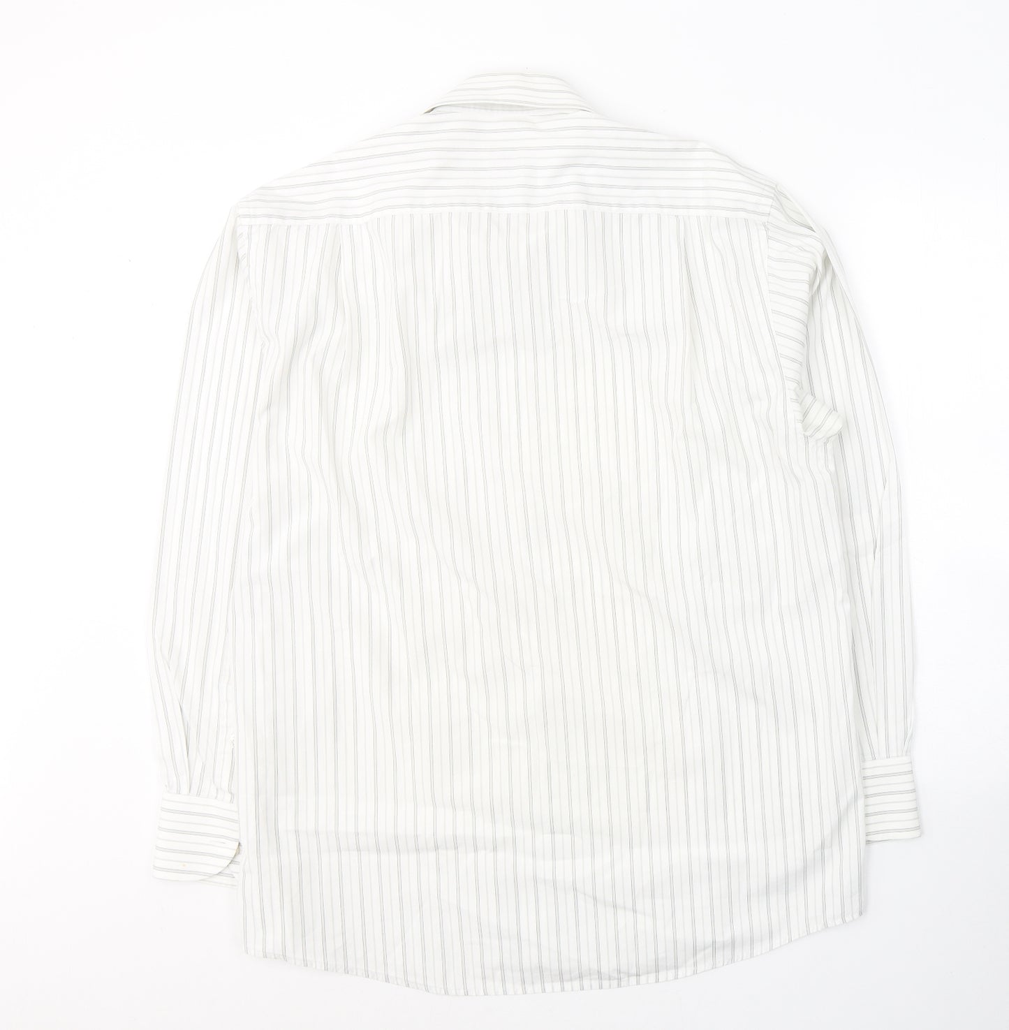 REMUS Mens White Striped Cotton  Button-Up Size 42 Collared Button