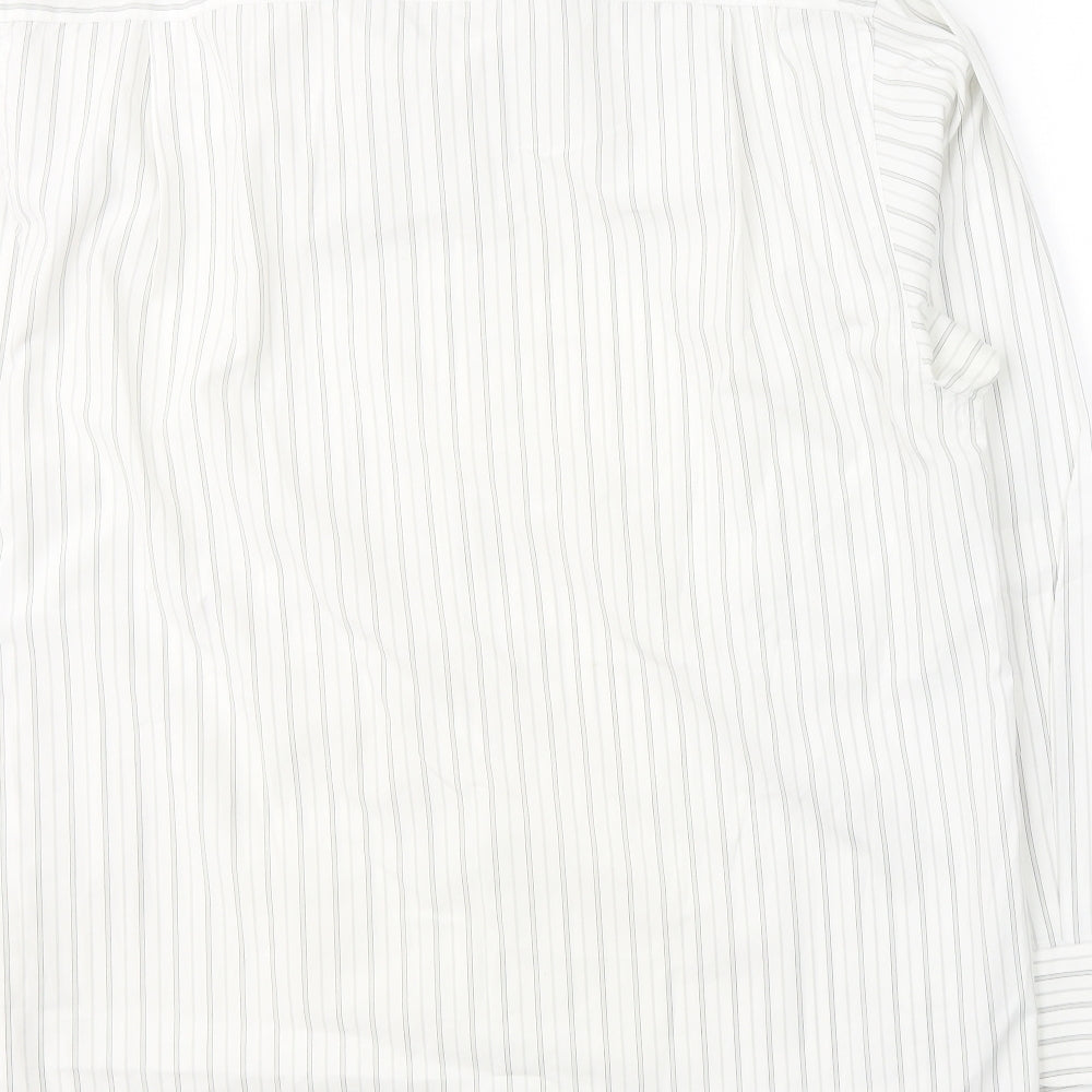 REMUS Mens White Striped Cotton  Button-Up Size 42 Collared Button